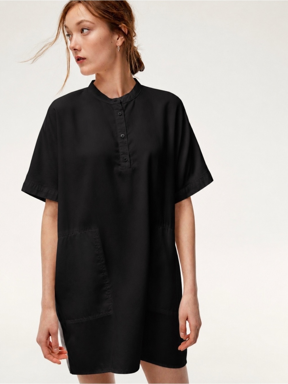 Wilfred Free Black Round Neck Button Lightweight Spring Heather Tunic Mini Dress